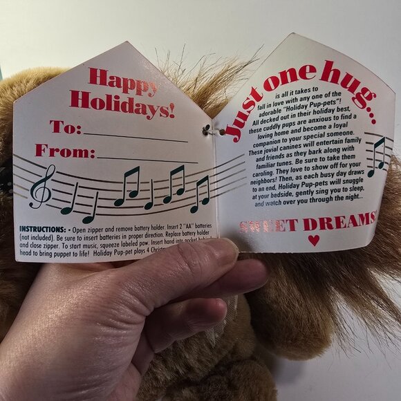 Vintage Puppy Dog Plush Puppet Christmas Stuffed Animal Pup-Pets Brown Bows READ - Picture 12 of 16